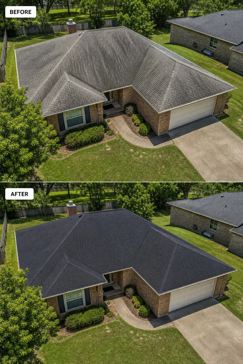 Roof before and after rejuvenation treatment